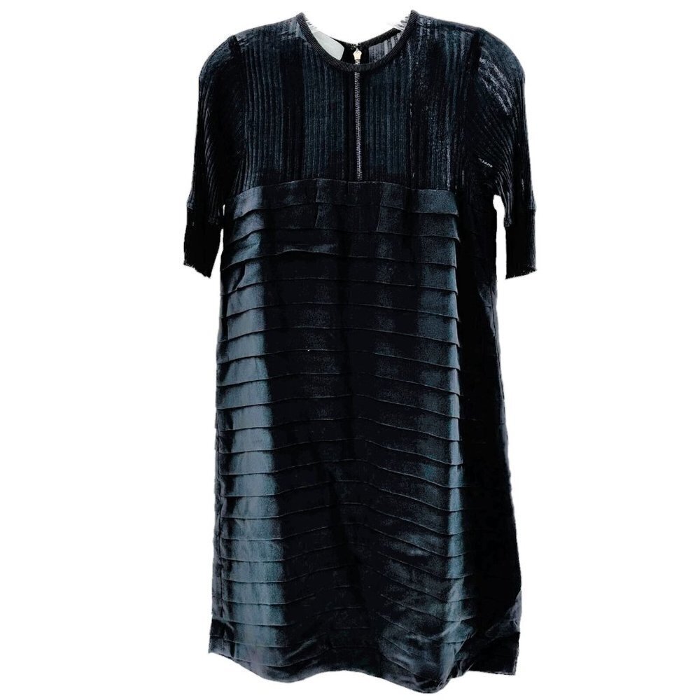ALEXANDER WANG Black Pleated Silk and Knit Dress Size 6